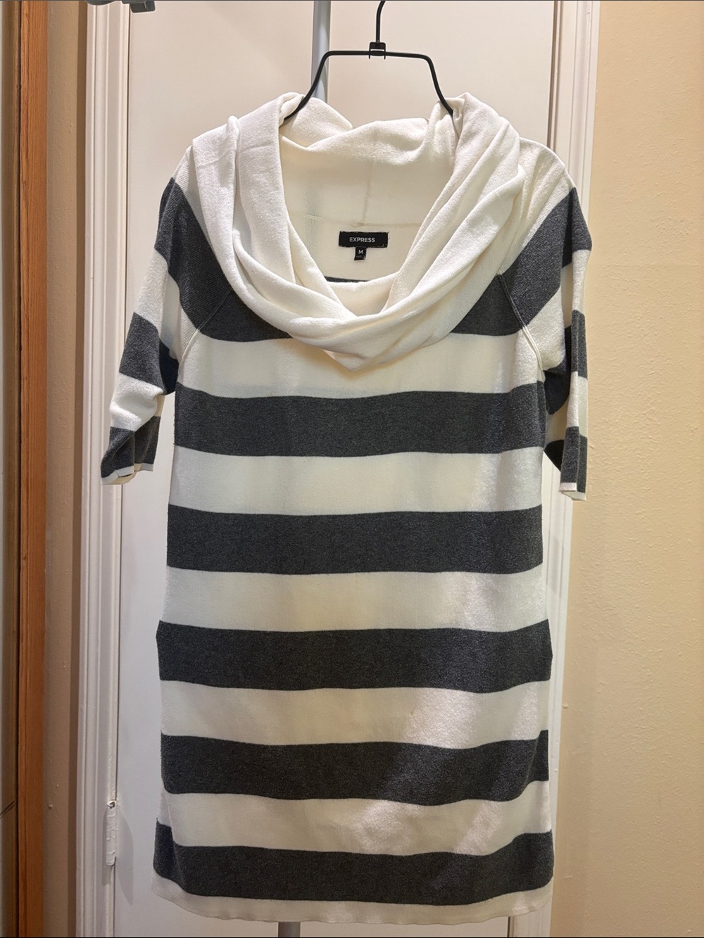 Express Black and White Striped Cowl Neck Sweater Dress